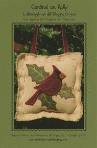 Wool Art Cardinal on Holly Pattern by Meetinghouse Hill Designs
